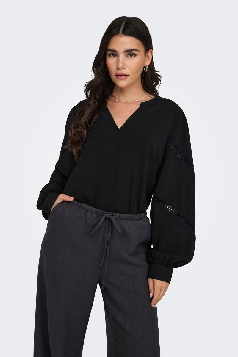 Pull met V-hals - zwart