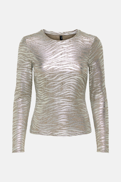 Pull argenté à col rond de ONLY, avec un motif zébré brillant.
