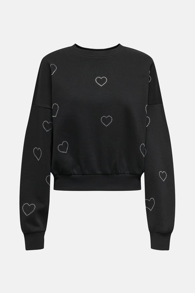 Sweat noir de ONLY orné de motifs de coeurs discrets.
