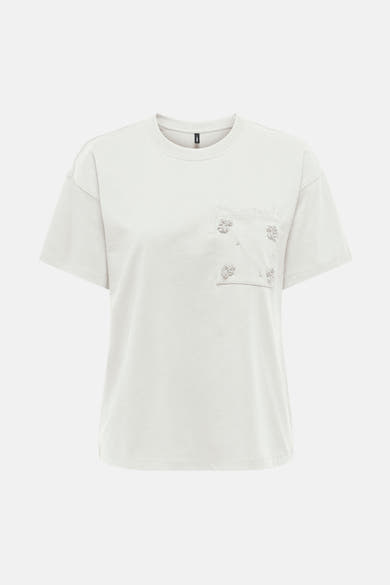 Wit T-shirt met korte mouwen van ONLY, achterkant op effen achtergrond.