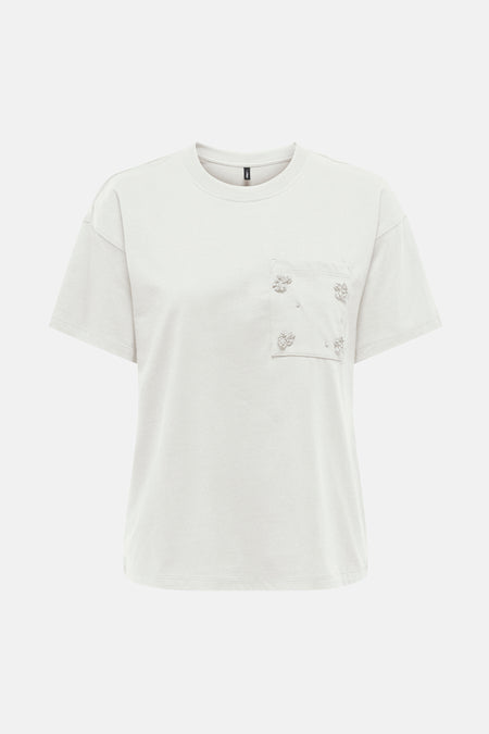 Wit T-shirt met korte mouwen van ONLY, achterkant op effen achtergrond.