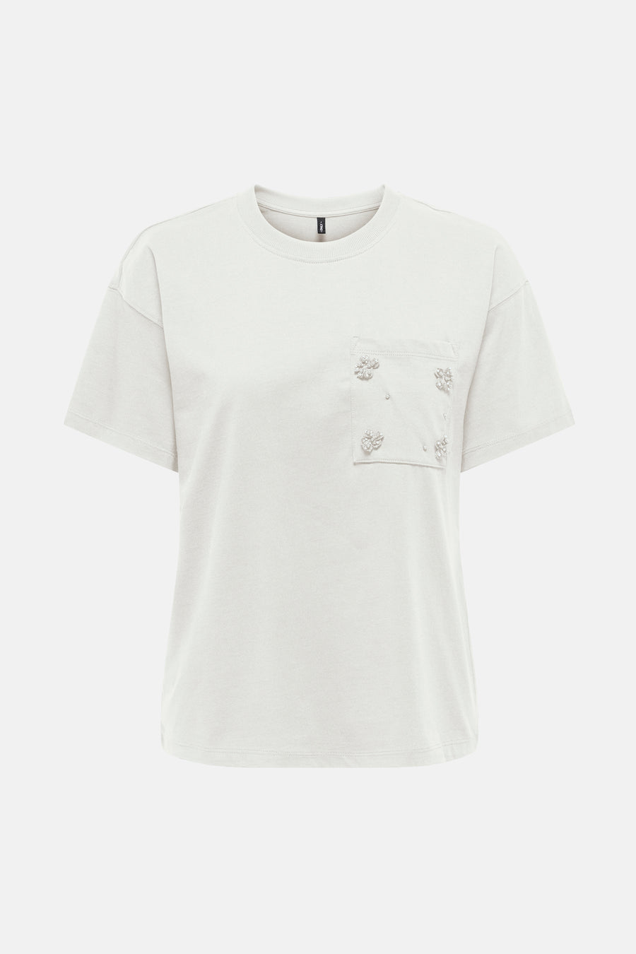 Wit T-shirt met korte mouwen van ONLY, achterkant op effen achtergrond.