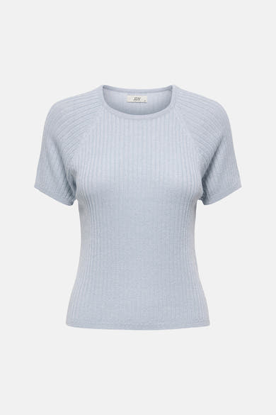 Blauw T-shirt met korte mouwen van JDY, in ribgebreid met raglanmouwen.