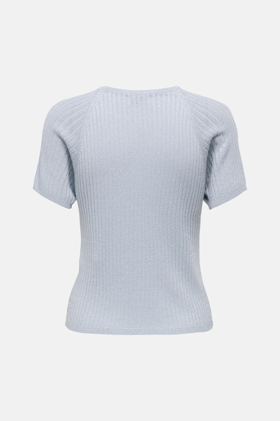 JDY blauw T-shirt van ribgebreid materiaal met korte raglanmouwen.