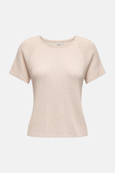T-shirt argenté de JDY en maille côtelée brillante avec des manches courtes raglan.