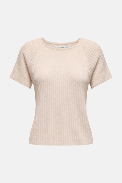 T-shirt argenté de JDY en maille côtelée brillante avec des manches courtes raglan.
