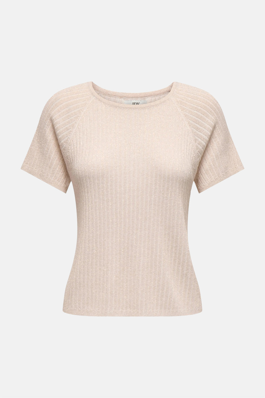 T-shirt argenté de JDY en maille côtelée brillante avec des manches courtes raglan.