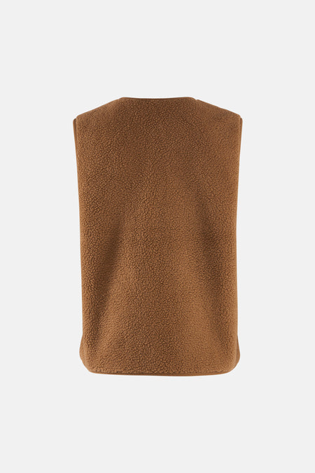 Veste sans manches marron en teddy de ONLY, vue arrière texturée.
