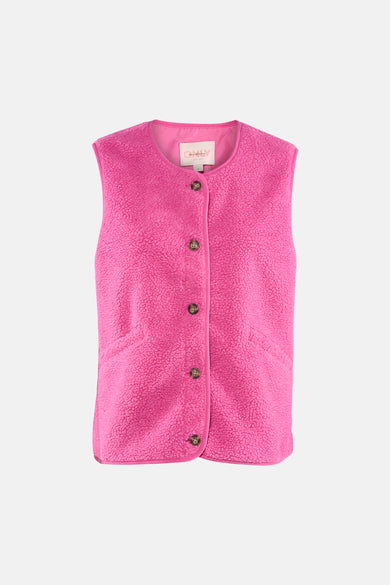 Roze fleece bodywarmer van ONLY, met zichtbare knoopsluiting en een zachte textuur.