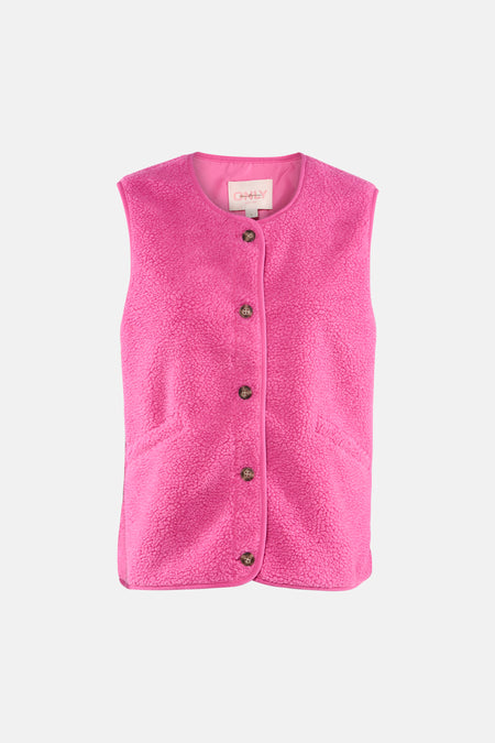 Veste sans manches rose en teddy par ONLY, avec fermeture à boutons et poches intégrées.