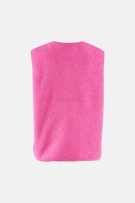 Veste sans manches rose de ONLY®, en tissu bouclé texturé, vue de dos.