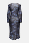 Lange blauwe jurk met lange mouwen van JDY, met een getextureerd abstract patroon.