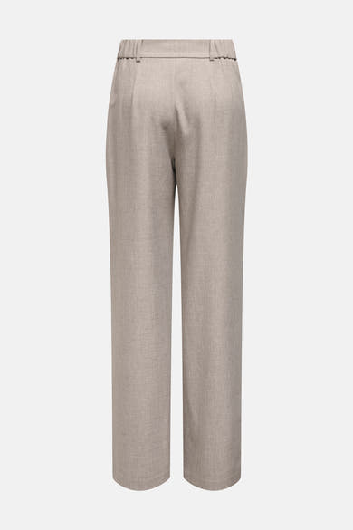 Beige kostuumbroek van ONLY®, met elastische tailleband en zichtbare geweven textuur.