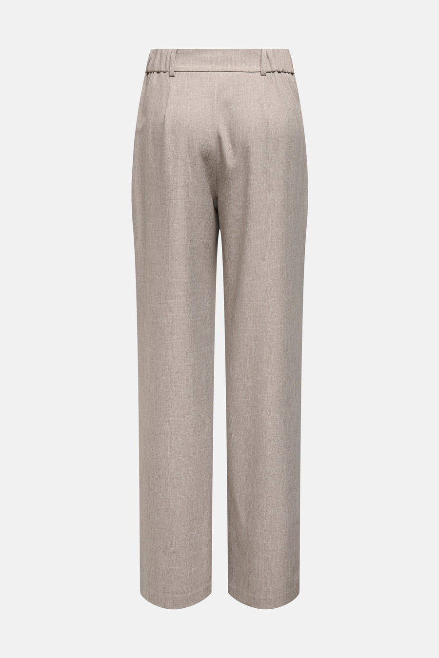 Beige kostuumbroek van ONLY®, met elastische tailleband en zichtbare geweven textuur.