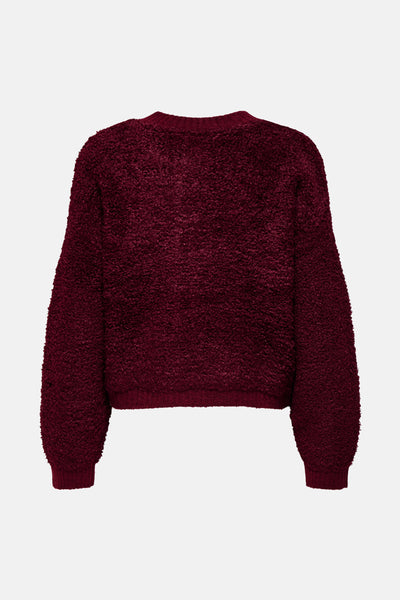 Rode gebreide cardigan met bouclé van JDY, met lange mouwen en korte pasvorm.