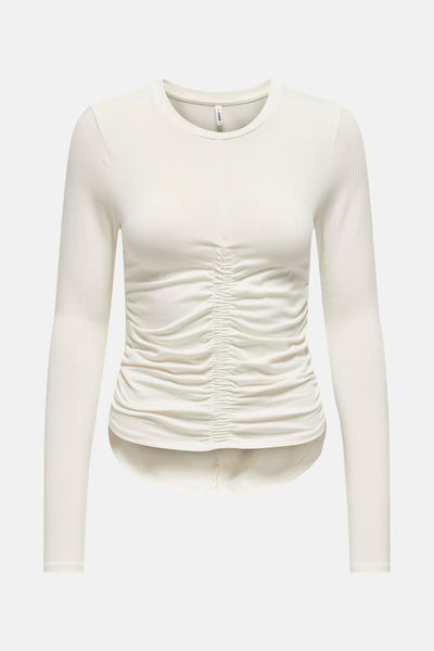 T-shirt uni à manches longues blanc de ONLY, avec effet froncé sur le devant.
