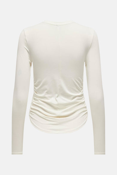Witte lange mouw T-shirt van ONLY, met plooieffect op de voorzijde.