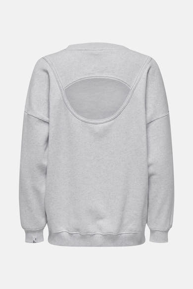 Sweat col rond gris par ONLY, avec découpe ovale dans le dos, en maille chinée.
