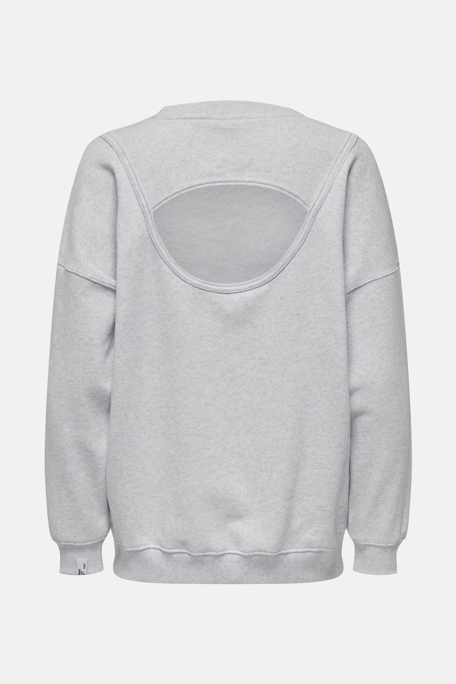 Sweat col rond gris par ONLY, avec découpe ovale dans le dos, en maille chinée.