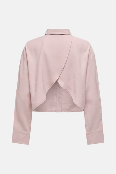 Blouse rose à manches longues de ONLY, avec une coupe croisée au dos.
