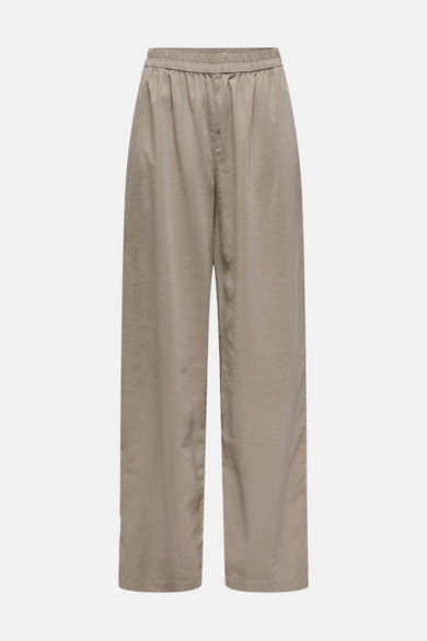 Beige broek van ONLY, wijde pasvorm met elastische tailleband, achterzijde.