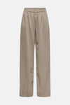 Beige broek van ONLY, wijde pasvorm met elastische tailleband, achterzijde.