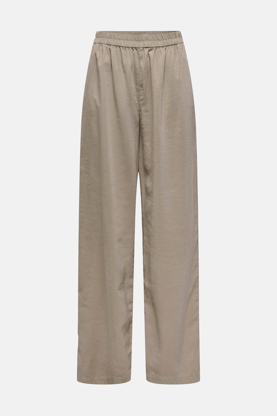 Beige broek van ONLY, wijde pasvorm met elastische tailleband, achterzijde.