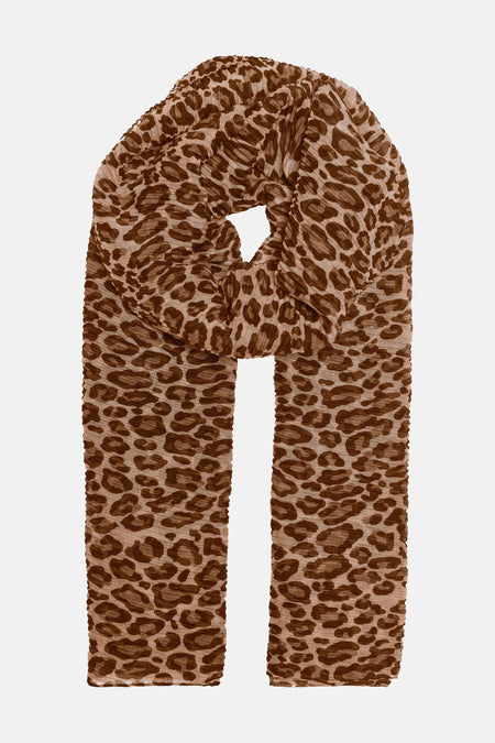 Bruine sjaal met luipaardprint van ONLY, met een delicaat plooieffect.