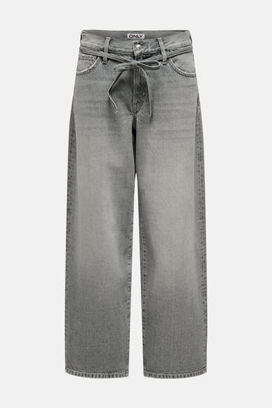 Jean droit en denim gris moyen de ONLY, avec une ceinture à nouer intégrée.