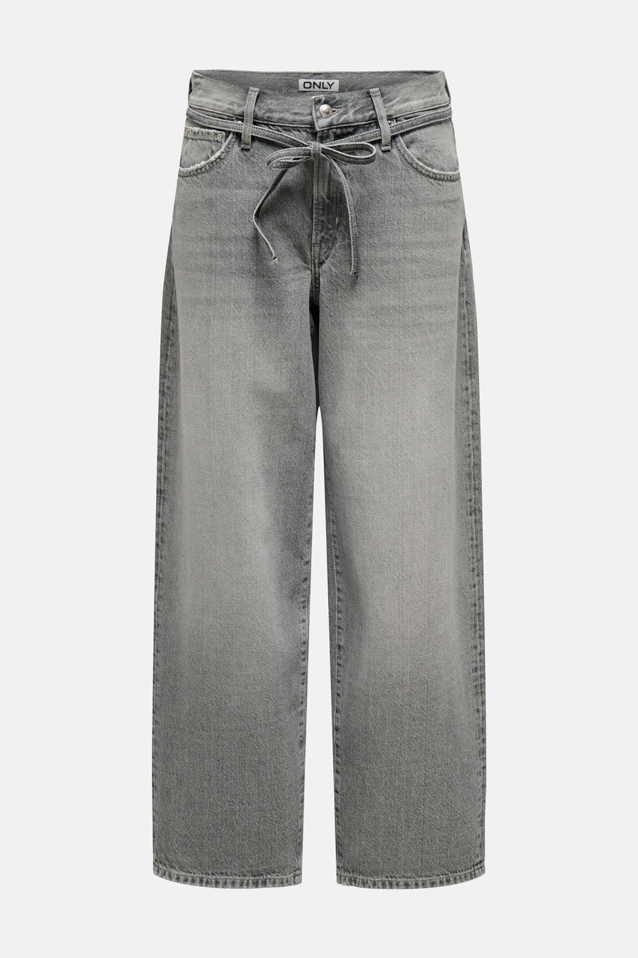 Jean droit en denim gris moyen de ONLY, avec une ceinture à nouer intégrée.