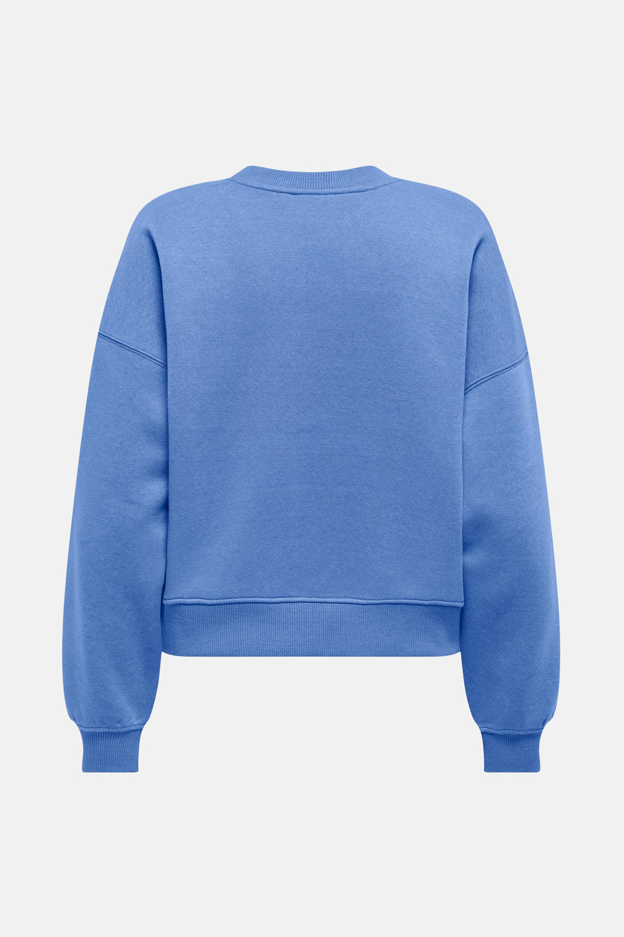 Blauwe trui van ONLY, met lange mouwen en een geribde zoom, achterkant.
