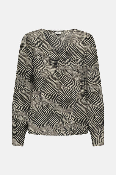 Multikleurig overhemd met lange mouwen van JDY met zwart en beige golvend zebrapatroon.