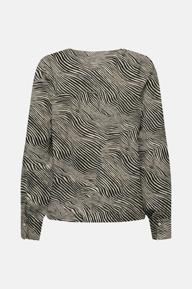 Chemisier à manches longues multicolore de JDY avec motif ondulé zébré noir et beige.