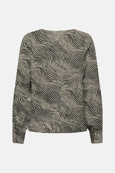 Chemisier à manches longues multicolore de JDY avec motif ondulé zébré noir et beige.