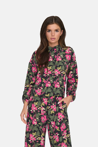 Multikleurig overhemd met lange mouwen van JDY, met een roze en groen bloemenpatroon.