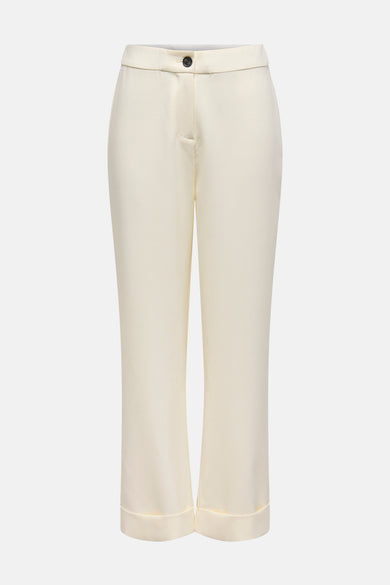 Pantalon coloré écru de ONLY, avec une taille haute et des ourlets retroussés.
