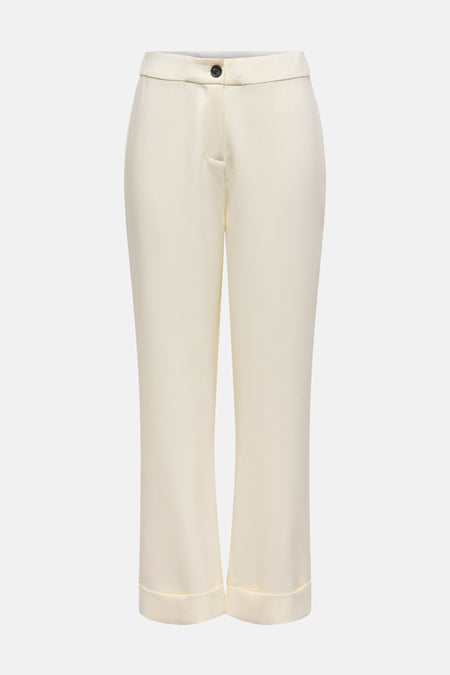 Ecru kleurige broek van ONLY, met een hoge taille en omgeslagen zomen.
