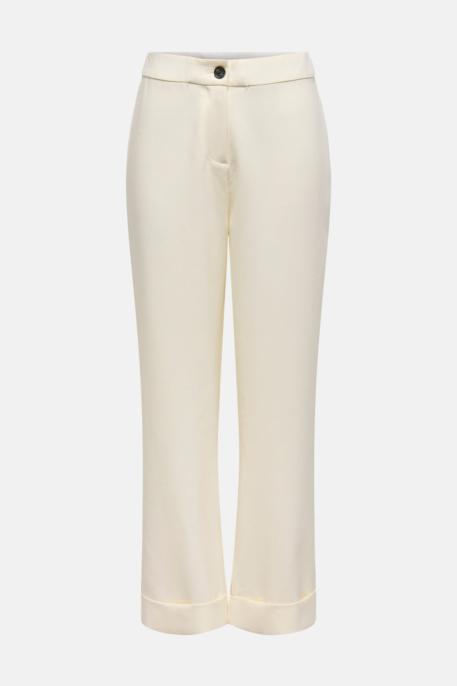 Ecru kleurige broek van ONLY, met een hoge taille en omgeslagen zomen.