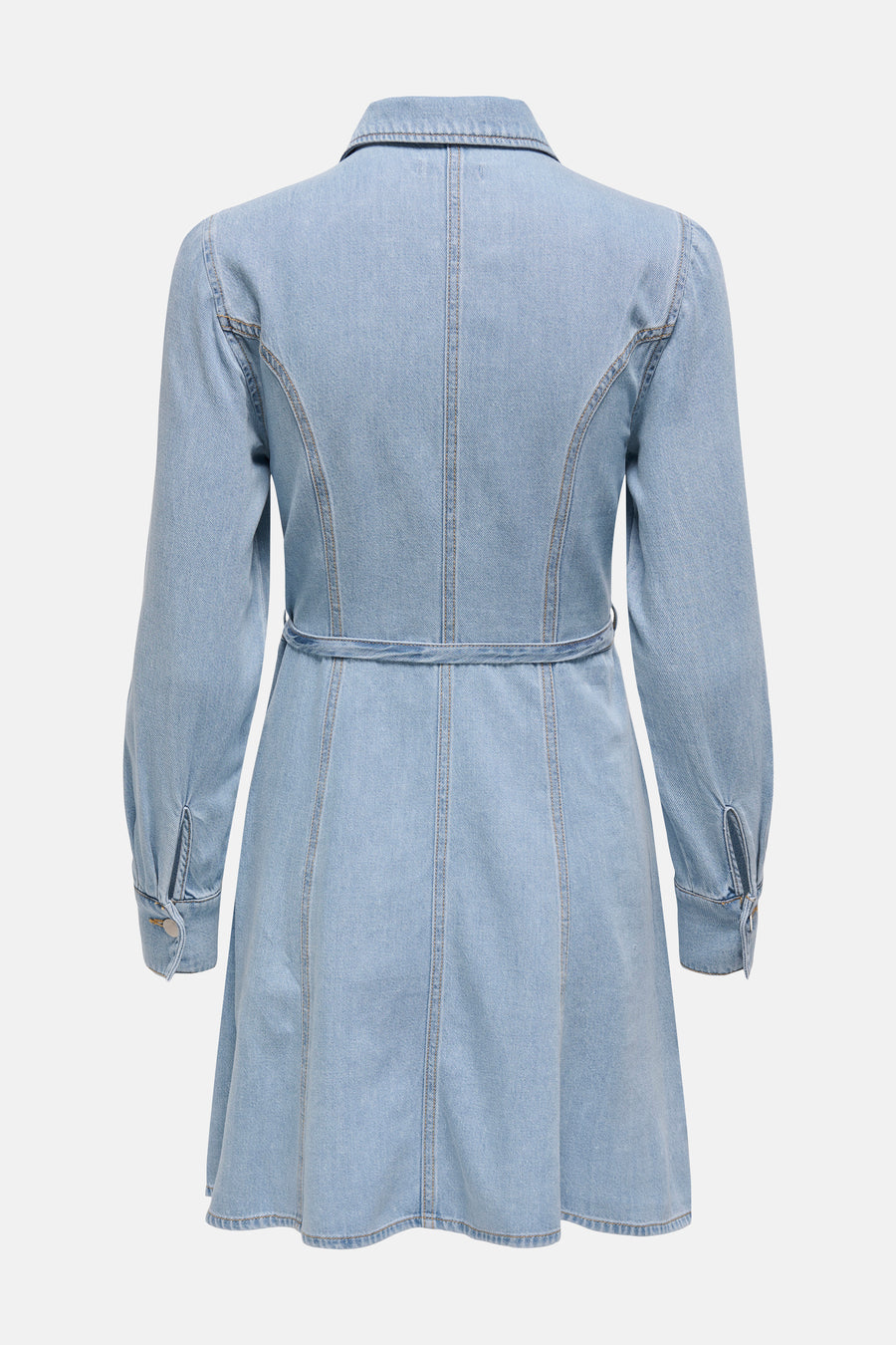Lichtblauwe spijkerjurk van JDY, slim fit, lange mouwen en bijpassende riem.