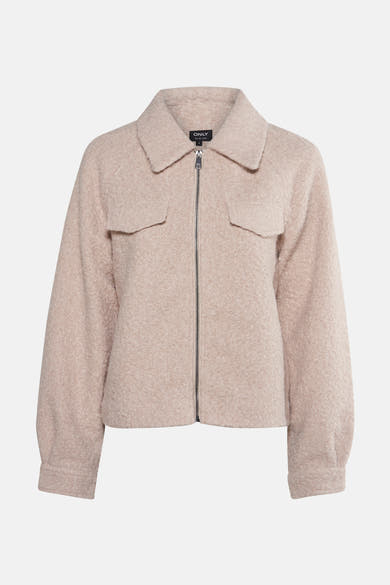 Veste courte beige en tissu texturé par ONLY, avec fermeture éclair et poches plaquées.