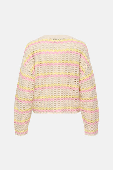 Pull à col rond en maille multicolore de ONLY, à rayures roses et jaunes.