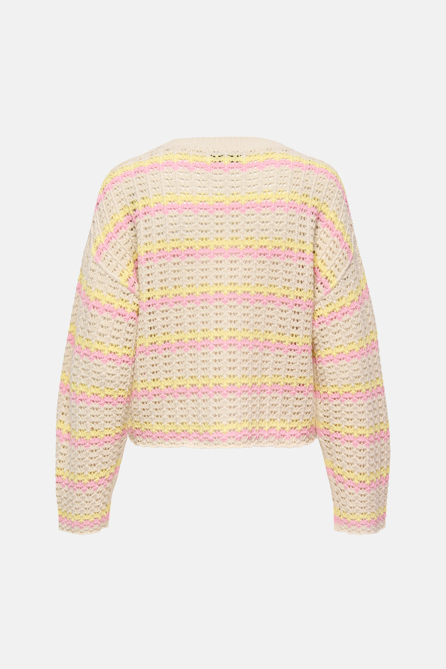 Pull à col rond en maille multicolore de ONLY, à rayures roses et jaunes.