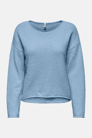 Ronde hals trui blauw van ONLY, met een bouclé textuur.