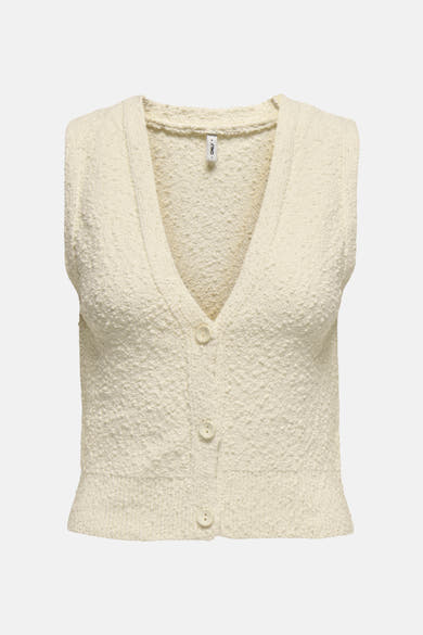 Débardeur écru en maille bouclée de ONLY, avec encolure en V et fermeture boutonnée.