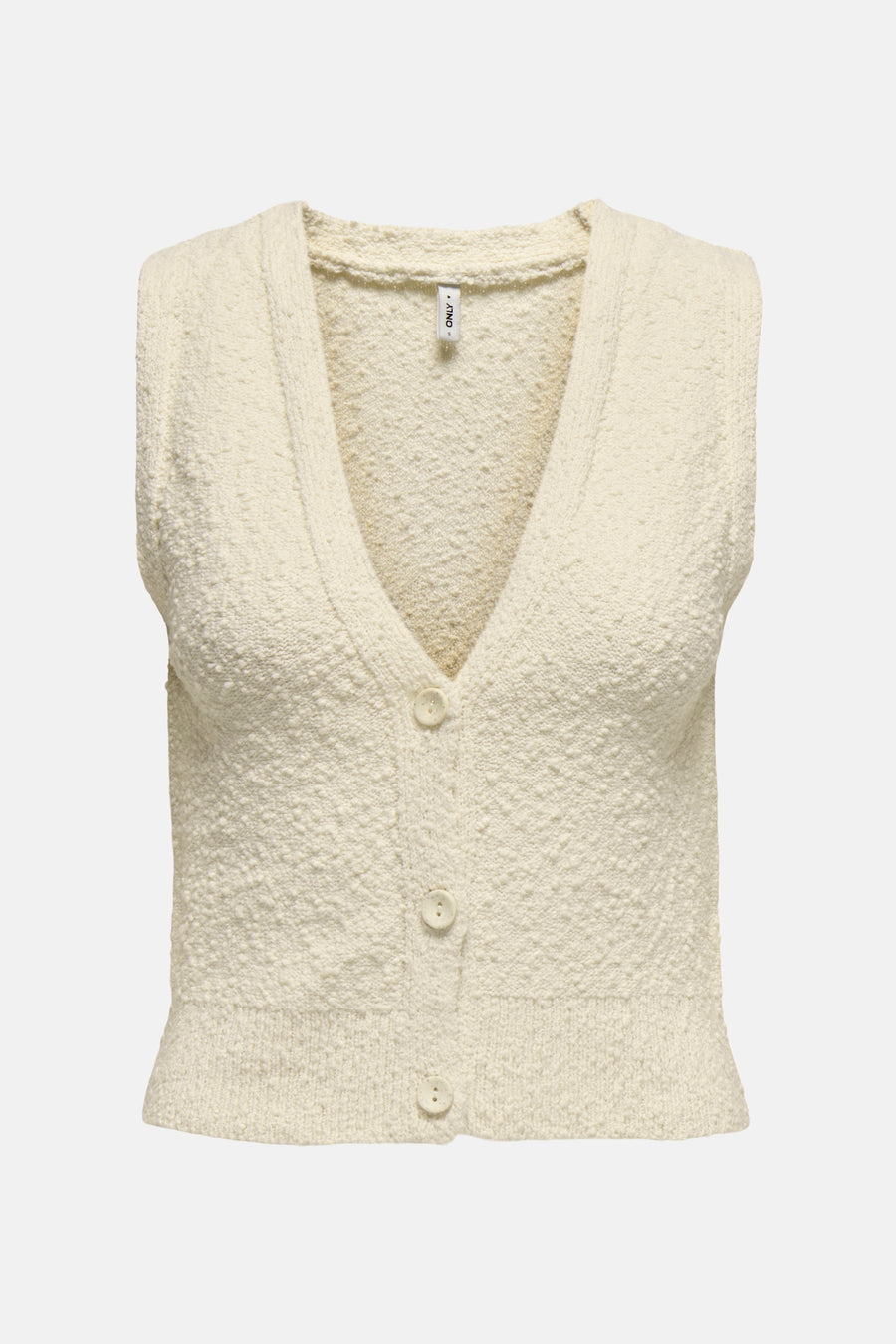Débardeur écru en maille bouclée de ONLY, avec encolure en V et fermeture boutonnée.