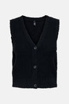 Débardeur noir en maille bouclette de ONLY, avec encolure en V et fermeture boutonnée sur le devant.