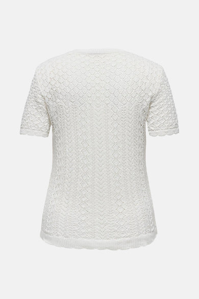 Pull écru à col rond de CARMAKOMA, motif ajouré en losanges sur toute la surface.