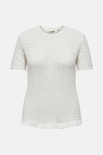 Pull écru à col rond de CARMAKOMA, avec motif ajouré en maille.
