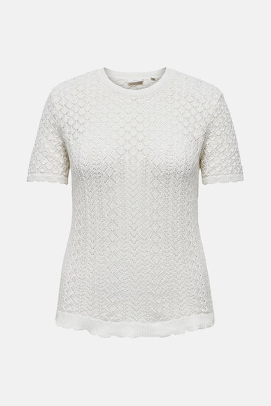 Pull à col rond écru de CARMAKOMA avec une maille ajourée à motif géométrique.