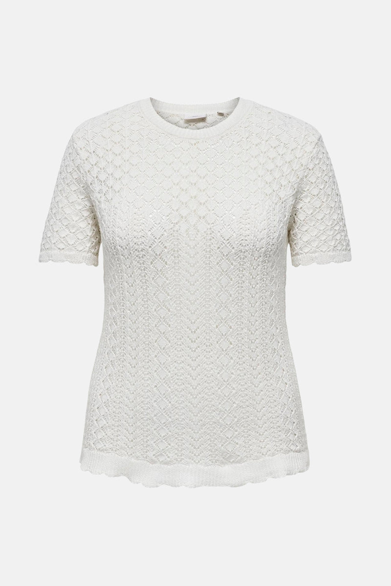Pull à col rond écru de CARMAKOMA avec une maille ajourée à motif géométrique.